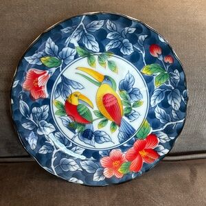 Blue Floral Toucan Decorative Plate - Unbranded